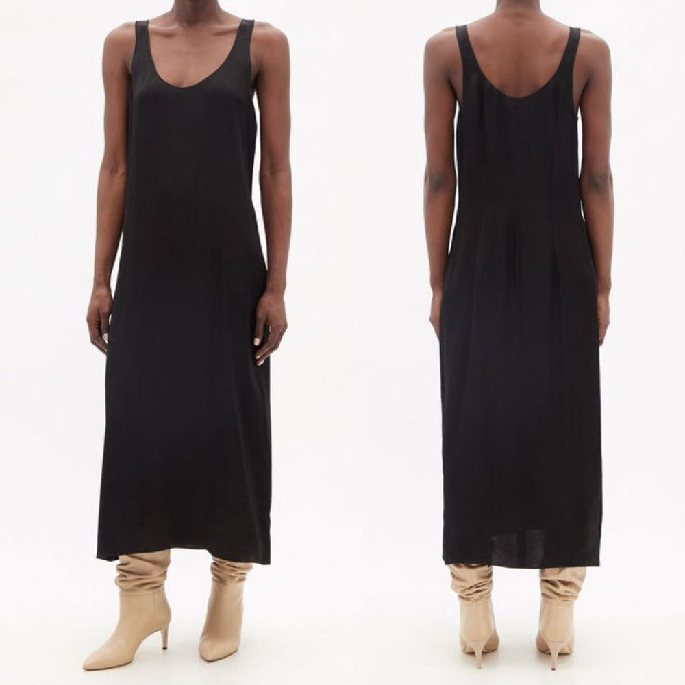 RAEY Black Cupro Slip Midi Dress NWT UK 4 US 0 Minimalist 90s Bias Cut
